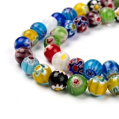 Millefiori Glass Round-Single Flower Bead Strands LK14-1
