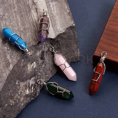 5Pcs 5 Style Natural Gemstone Pendants G-SZ0001-13-1