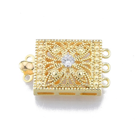 Brass Pave Clear Cubic Zirconia Box Clasps KK-G432-08G-1