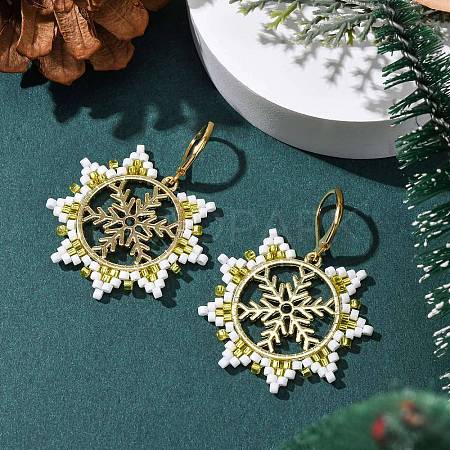 Snowflake 304 Stainless Steel Leverback Earrings EJEW-MZ00496-01-1