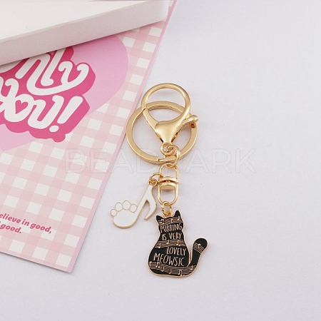 Zinc Alloy Enamel Cat & Musical Note Pendant Keychain PW-WG11132-04-1