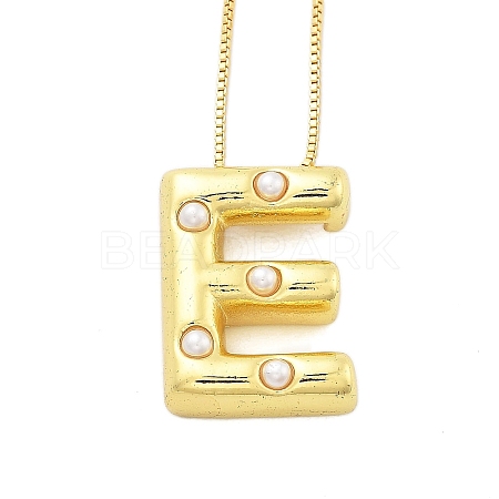 Brass & Plastic Pearl Letter Pendant Box Chain Necklaces for Women NJEW-U017-01G-05-1