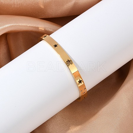 Hollow Star 304 Stainless Steel Hinged Bangles BJEW-L610-20G-1
