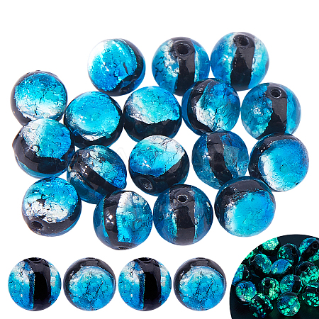 20Pcs Luminous Crackle Glass Beads GLAA-FH0001-89C-1