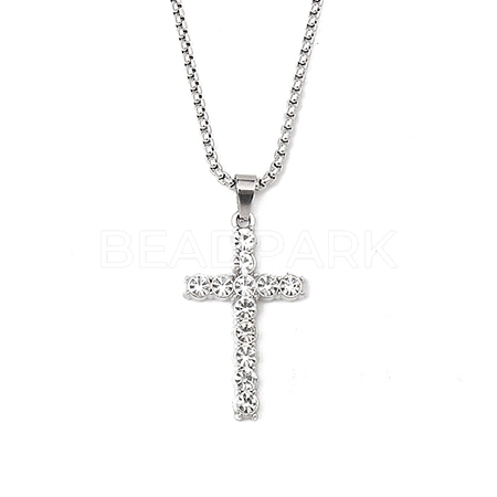 Zinc Alloy with Rhinestone Cross Pendant Necklaces NJEW-M211-07B-P-1