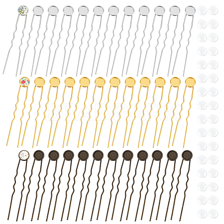 36Pcs 3 Colors Iron Hair Fork Findings IFIN-UN0001-25-1