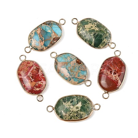 Brass Pave Natural Imperial Jasper Connector Charms KK-R214-09KCG-1