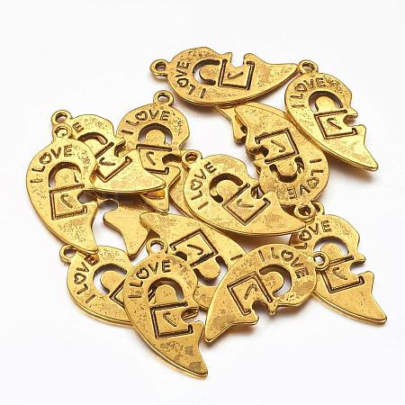 Antique Golden Tibetan Style Split Heart Pendants GLF1019Y-NF-1