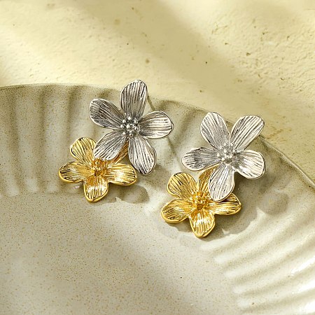 304 Stainless Steel Flower Stud Earrings for Women EJEW-U023-09GP-1