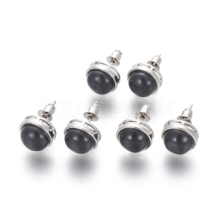 Natural Black Agate Stud Earrings EJEW-F162-H02-1