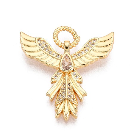 Brass Micro Pave Cubic Zirconia with Glass Pendants KK-U055-10G-01-1