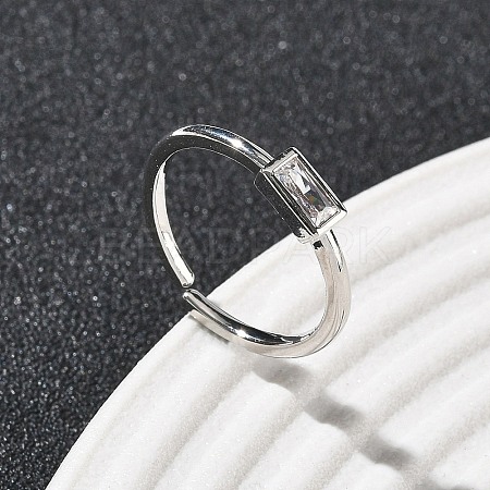 Rectangle Brass with Glass Cuff Rings for Women RJEW-Z111-05P-07-1