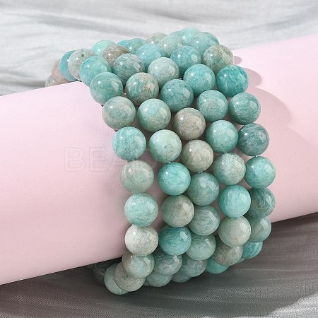 Natural Amazonite Round Beads Stretch Bracelets for Women BJEW-Z158-03I-03-1