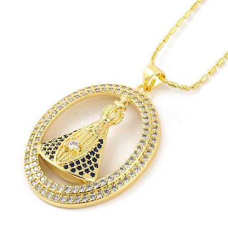 Brass Micro Pave Clear & Blue Cubic Zirconia Nossa Senhora Aparecida Pendant Necklaces for Women NJEW-S430-02G-01-1