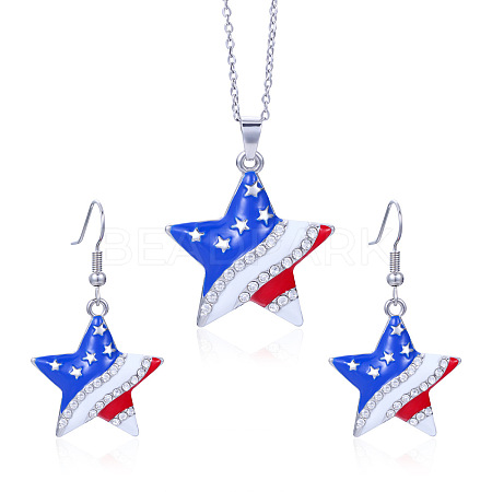 Independence Day Zinc Alloy Enamel & Rhinestone Pendant Necklaces & Dangle Earrings Sets FS-WG64DB3-04-1