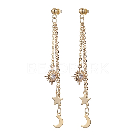 Moon & Star & Sun Cubic Zirconia Dangle Stud Earrings EJEW-JE05545-1