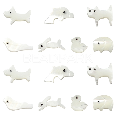 14Pcs 7 Styles Animal Theme Natural White Shell Beads Sets FIND-CJ0004-74-1