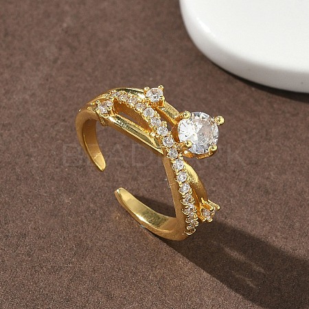 Brass Micro Pave Cubic Zirconia Cuff Open Rings for Women RJEW-C163-18G-1