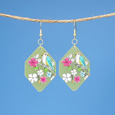 Polygon with Bird Pattern Acrylic Dangle Earrings FS-WG54A2C-01-1