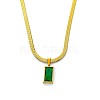 Stainless Steel Green Cubic Zirconia Rectangle Pendant Necklaces for Women WGBD318-01-3