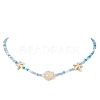 Synthetic Turquoise Starfish & Turtle & Seed Beaded Necklace for Women NJEW-JN04482-02-2