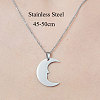 Non-Tarnish 201 Stainless Steel Crescent Moon Pendant Necklace NJEW-OY002-12-3