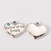 Wedding Theme Antique Silver Tone Tibetan Style Alloy Heart with Mother of the Groom Rhinestone Charms TIBEP-N005-17B-1