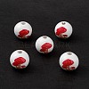 Printed Natural Wood European Beads X-WOOD-C015-05-3