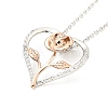 Clear Cubic Zirconia Heart with Rose Pendant Necklace NJEW-F293-01C-RG-1