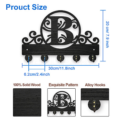 Wood & Iron Wall Mounted Hangers HJEW-WH0055-218-1