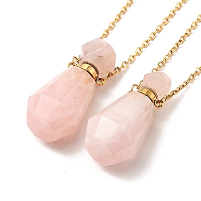 Openable Faceted Natural & Synthetic Mixed Stone Perfume Bottle Pendant Necklaces for Women NJEW-F296-03G-1