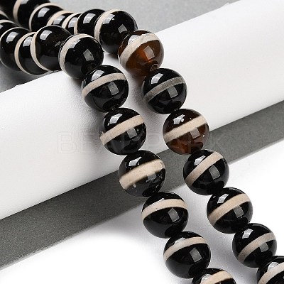 Natural Tibetan Striped Pattern dZi Agate Beads Strands G-B084-A04-01-1