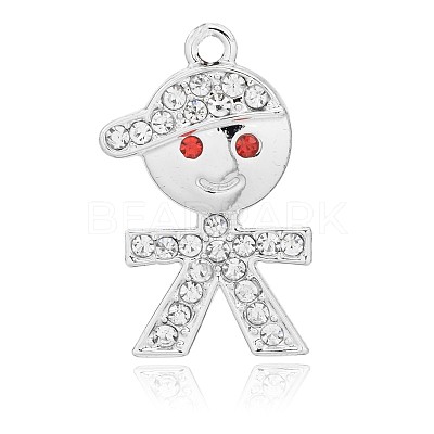 Nickel Free Silver Color Plated Alloy Rhinestone Boy Pendants ALRI-E107-01S-NF-1