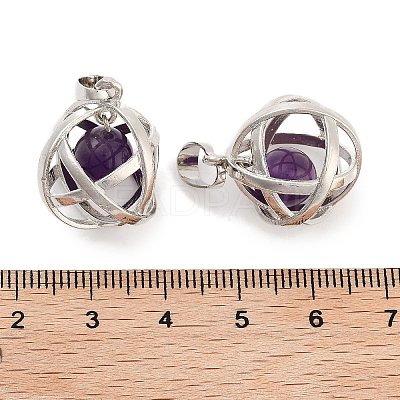 Natural Amethyst Round Ball Pendants G-Q163-05P-01-1