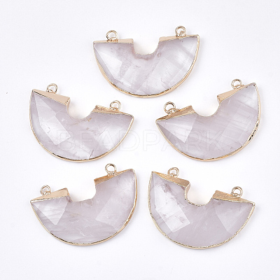 Electroplate Natural Quartz Crystal Semi Circle Pendants G-S344-42H-1
