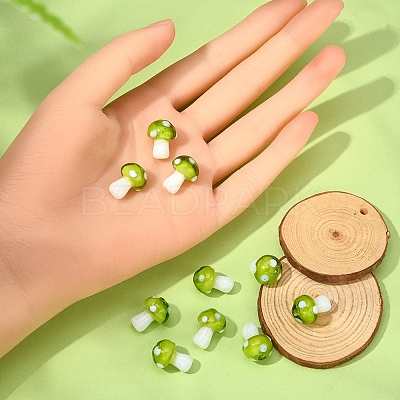 10Pcs Mushroom Handmade Lampwork Beads LAMP-YW0001-08A-1
