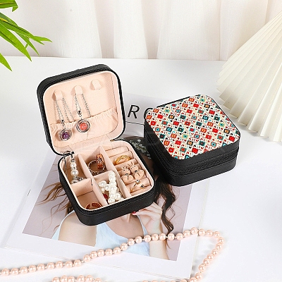 Portable Printed Square PU Leather Jewelry Packaging Box for Necklaces Earrings Storage PW-WG54356-12-1