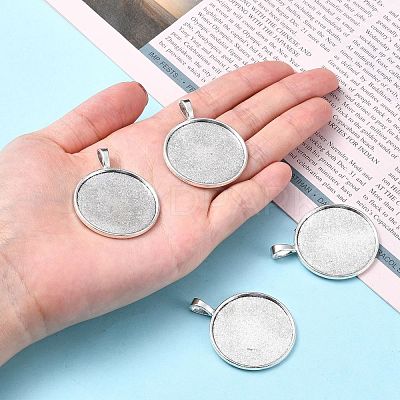 Tibetan Style Alloy Flat Round Pendant Cabochon Settings X-TIBEP-M022-15AS-1