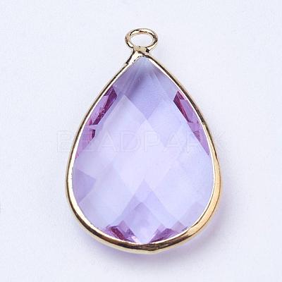 Golden Tone Brass Glass Teardrop Pendants GLAA-M006-A-14G-1