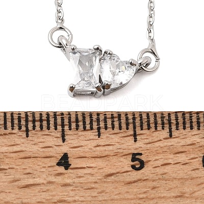 Brass Pave Cubic Zirconia Rectangle and Heart Pendant Cable Chain Necklaces KK-CBAB173-04P-04-1