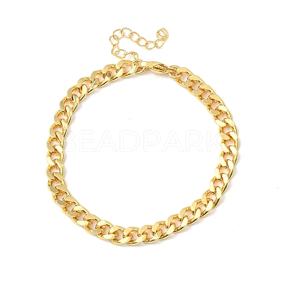 Brass Cuban Link Chain Bracelets for Women BJEW-C140-10G-1