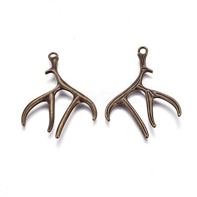 Tibetan Style Alloy Deer Antler Pendants TIBEP-S261-AB-FF-1