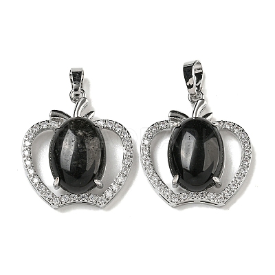 Natural Obsidian with Clear Cubic Zirconia Pendants G-G133-03P-23-1