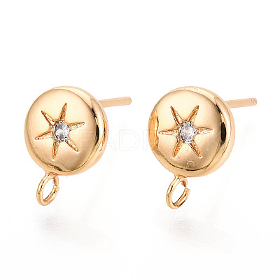Brass Micro Pave Clear Cubic Zirconia Stud Earring Findings X-MAK-T011-11G-04-1