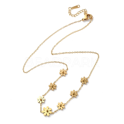 316 Surgical Stainless Steel Flower Link Chain Necklaces for Women NJEW-P324-06G-1