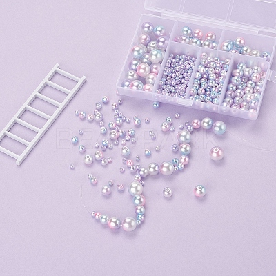 497Pcs 5 Style Rainbow ABS Plastic Imitation Pearl Beads OACR-YW0001-07F-1