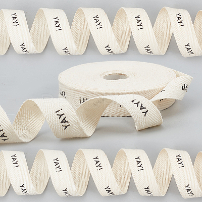 9M YAY Word Print Cotton Herringbone Ribbon OCOR-WH0090-028B-1