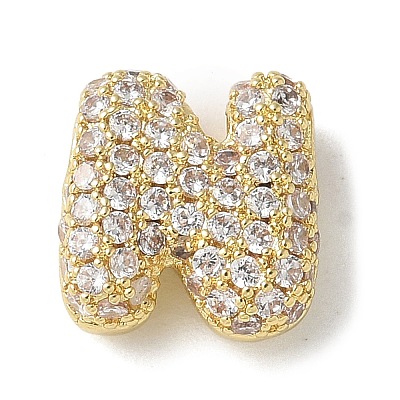 Brass Micro Pave Cubic Zirconia Beads KK-P290-61G-N-1