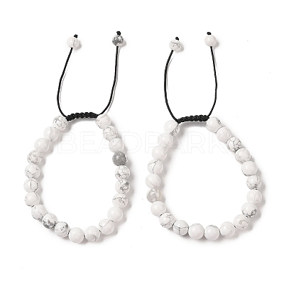 8mm Round Natural Howlite Braided Bead Bracelets BJEW-C067-01B-08-1