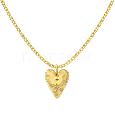 Heart with Star 925 Sterling Silver Micro Pave Cubic Zirconia Pendant Necklaces NJEW-K279-06MG-1